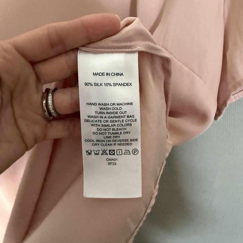 Quince Stretch Silk Top Medium Washable Pink Rose  Womens Short Sleeve Crew Neck - Picture 6 of 8